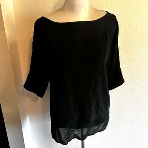 Banana Republic silk blouse top black size small, sheer panel on hem guc